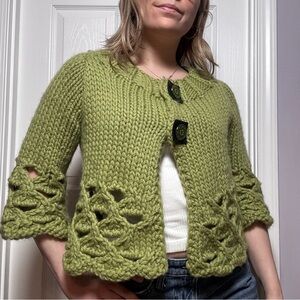 Handmade Green Knit Women's Cardigan